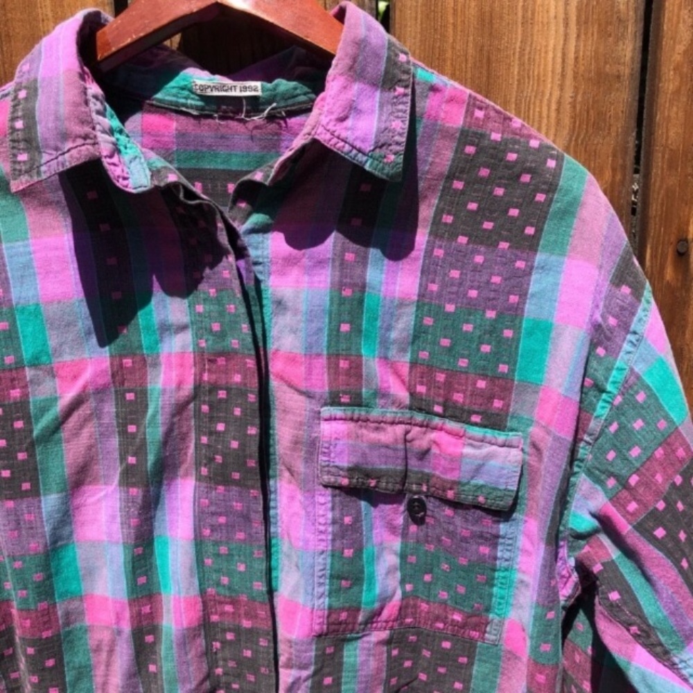 Vintage 90s Saved By The Bell multi color purple button down shirt L